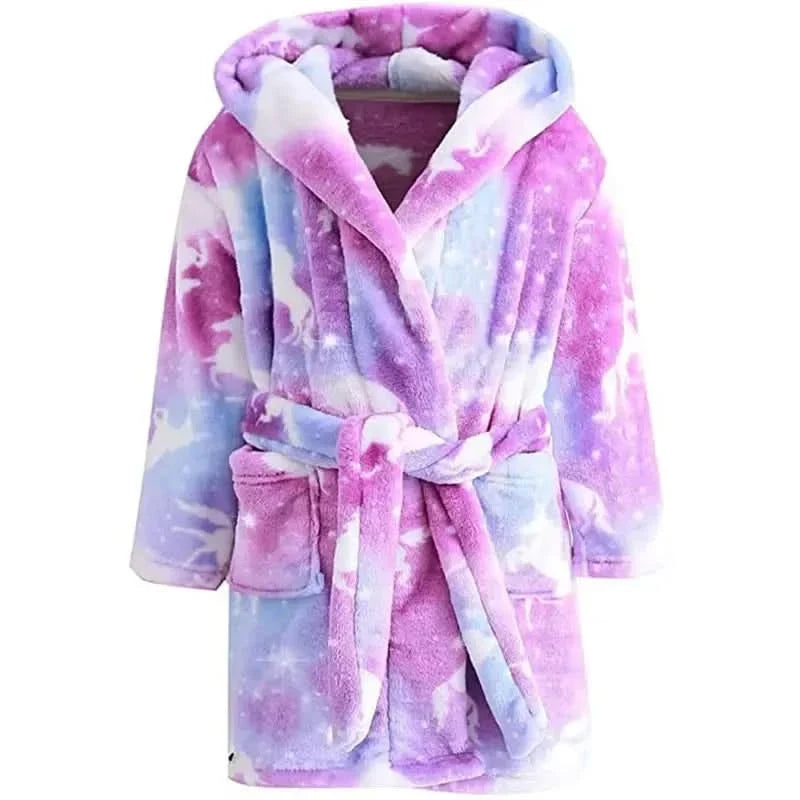 Zachte Flanellen Kinderbadjas met Capuchon Eenhoornmotief Comfortabele Loungewear Ochtendjas Jongens Meisjes | Sansoti