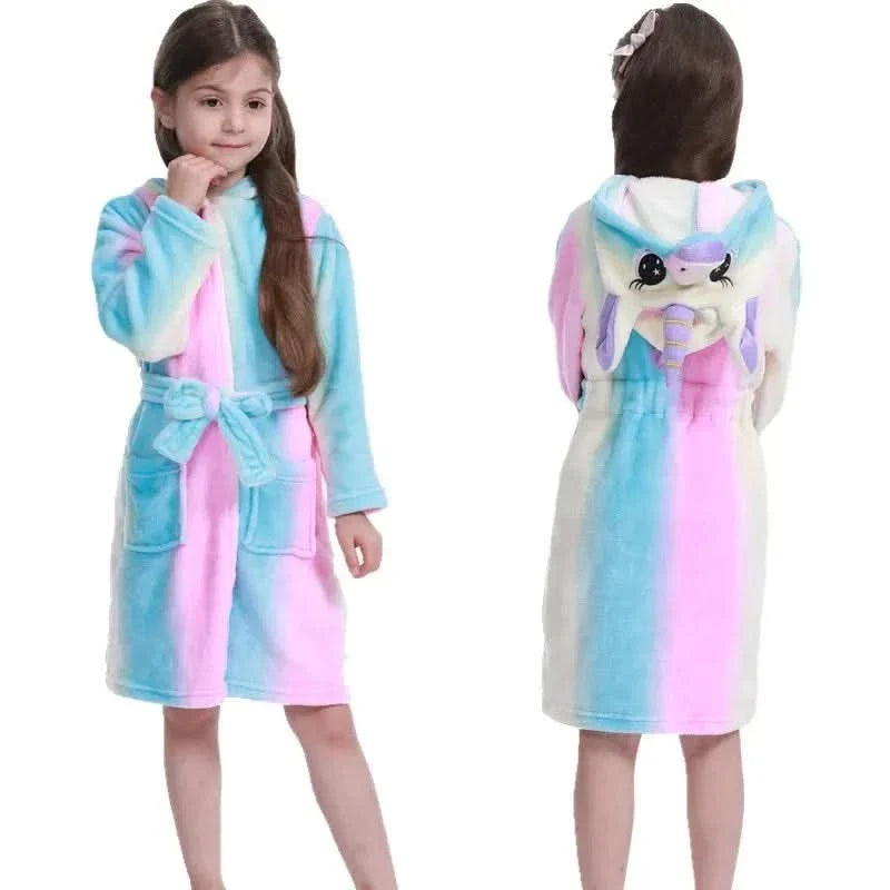 Zachte Flanellen Kinderbadjas met Capuchon Eenhoornmotief Comfortabele Loungewear Ochtendjas Jongens Meisjes | Sansoti