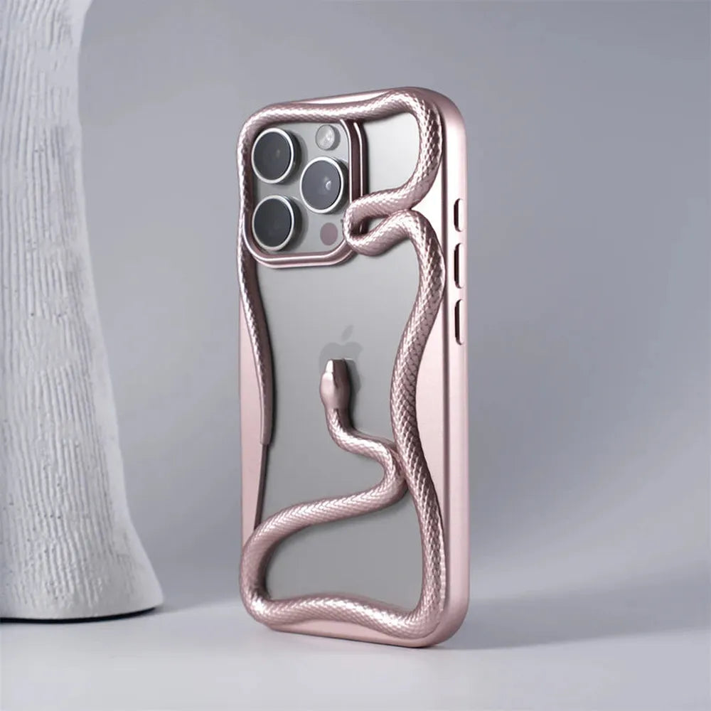 iPhone Hoesje met Slangpatroon en Verstevigde Bumper – Matte en Verchroomde Afwerking voor iPhone 12-17 | Sansoti