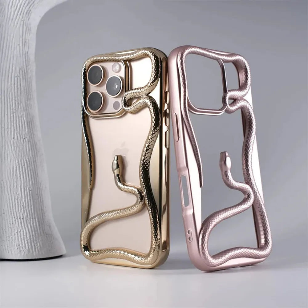 iPhone Hoesje met Slangpatroon en Verstevigde Bumper – Matte en Verchroomde Afwerking voor iPhone 12-17 | Sansoti