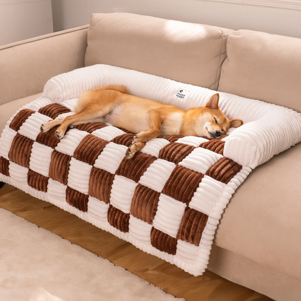 Geruit Hondenkussen Vierkant Beschermhoes Bank Meubels Huisdier 61×70 cm Crème Beige Bruin Koffie Grijs | Sansoti