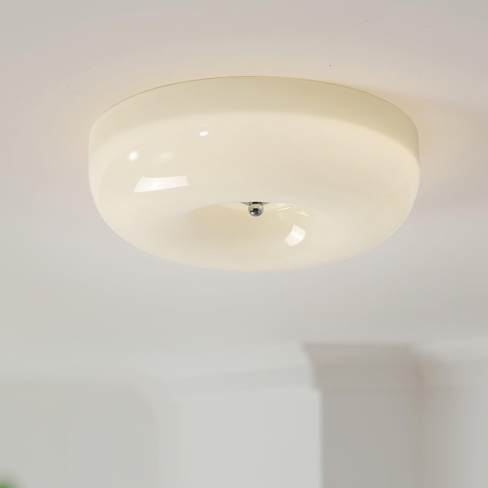 Plafondlamp Melkglas 32–46 cm | Glazen Bol met Zilveren Accent | Dimbare Plafondverlichting Warm Wit | Sansoti