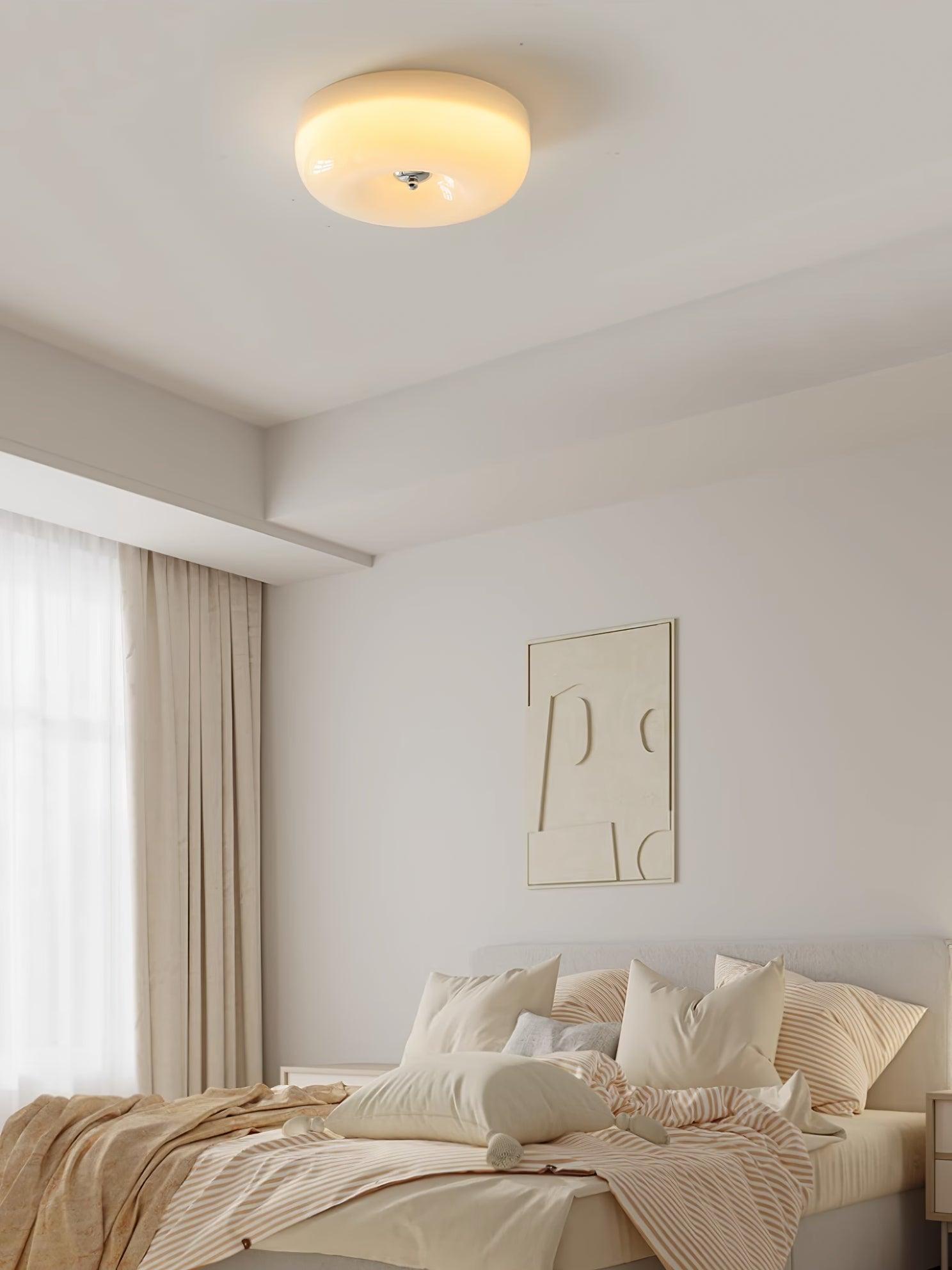 Plafondlamp Melkglas 32–46 cm | Glazen Bol met Zilveren Accent | Dimbare Plafondverlichting Warm Wit | Sansoti