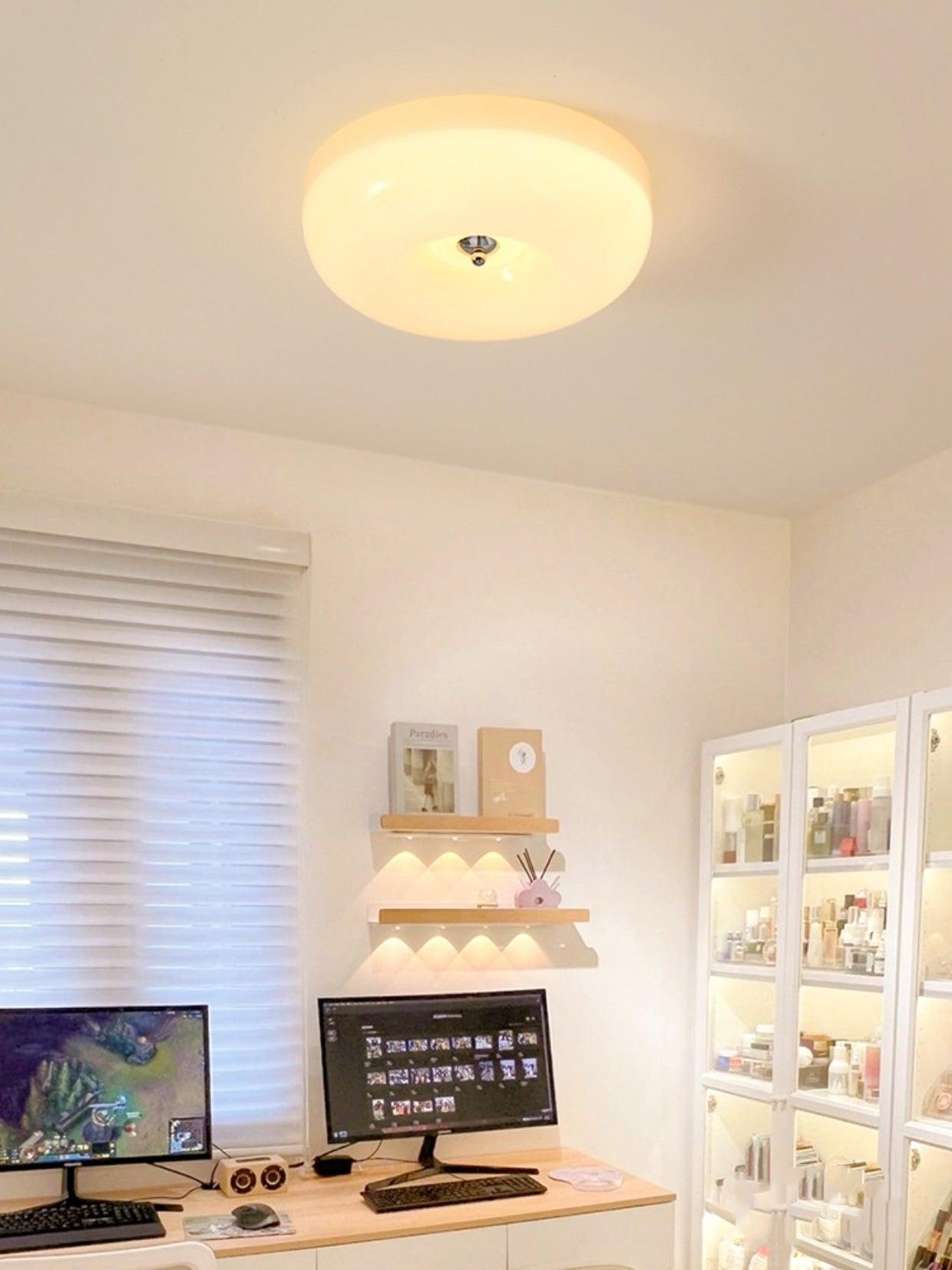 Plafondlamp Melkglas 32–46 cm | Glazen Bol met Zilveren Accent | Dimbare Plafondverlichting Warm Wit | Sansoti