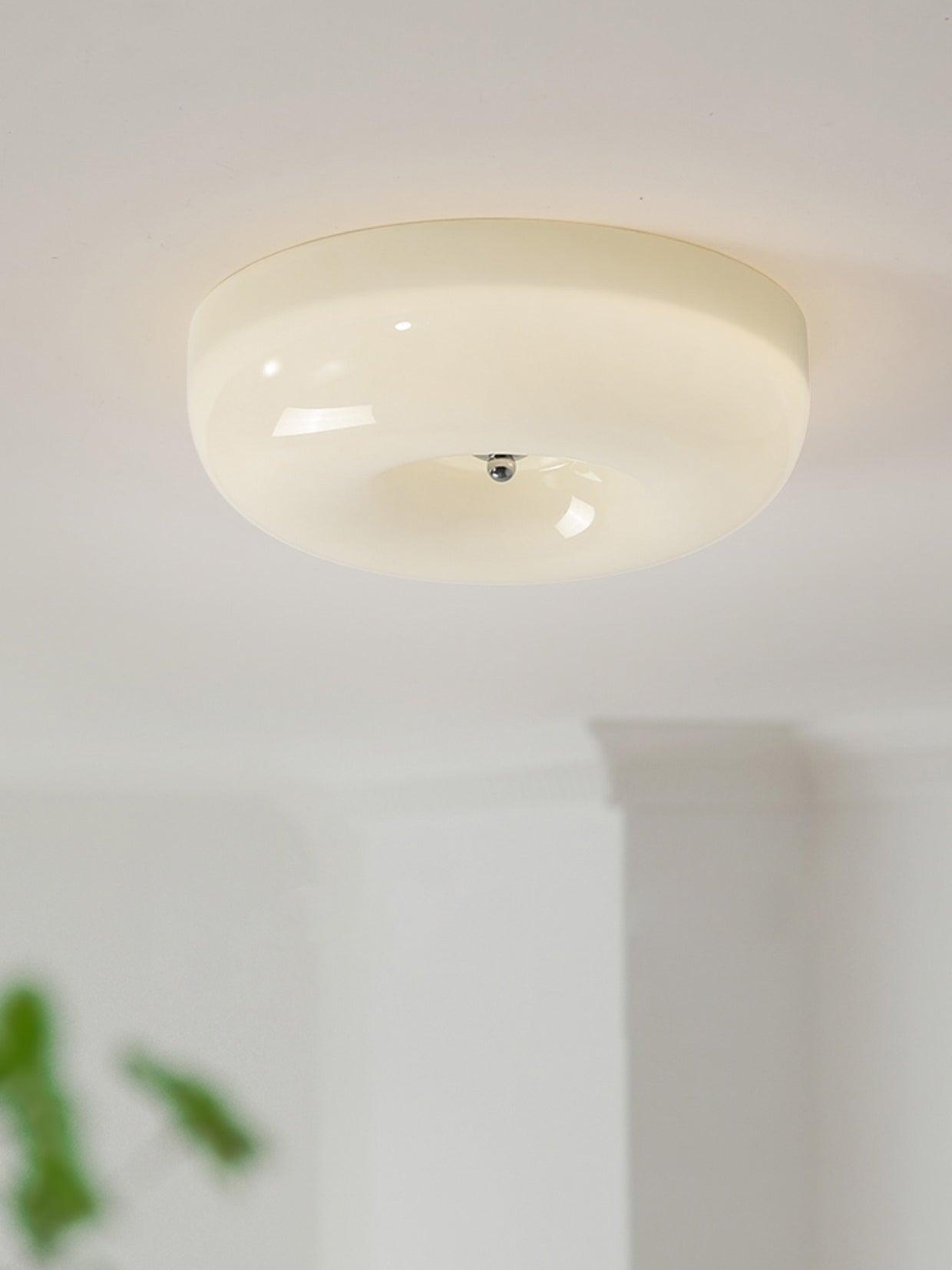 Plafondlamp Melkglas 32–46 cm | Glazen Bol met Zilveren Accent | Dimbare Plafondverlichting Warm Wit | Sansoti