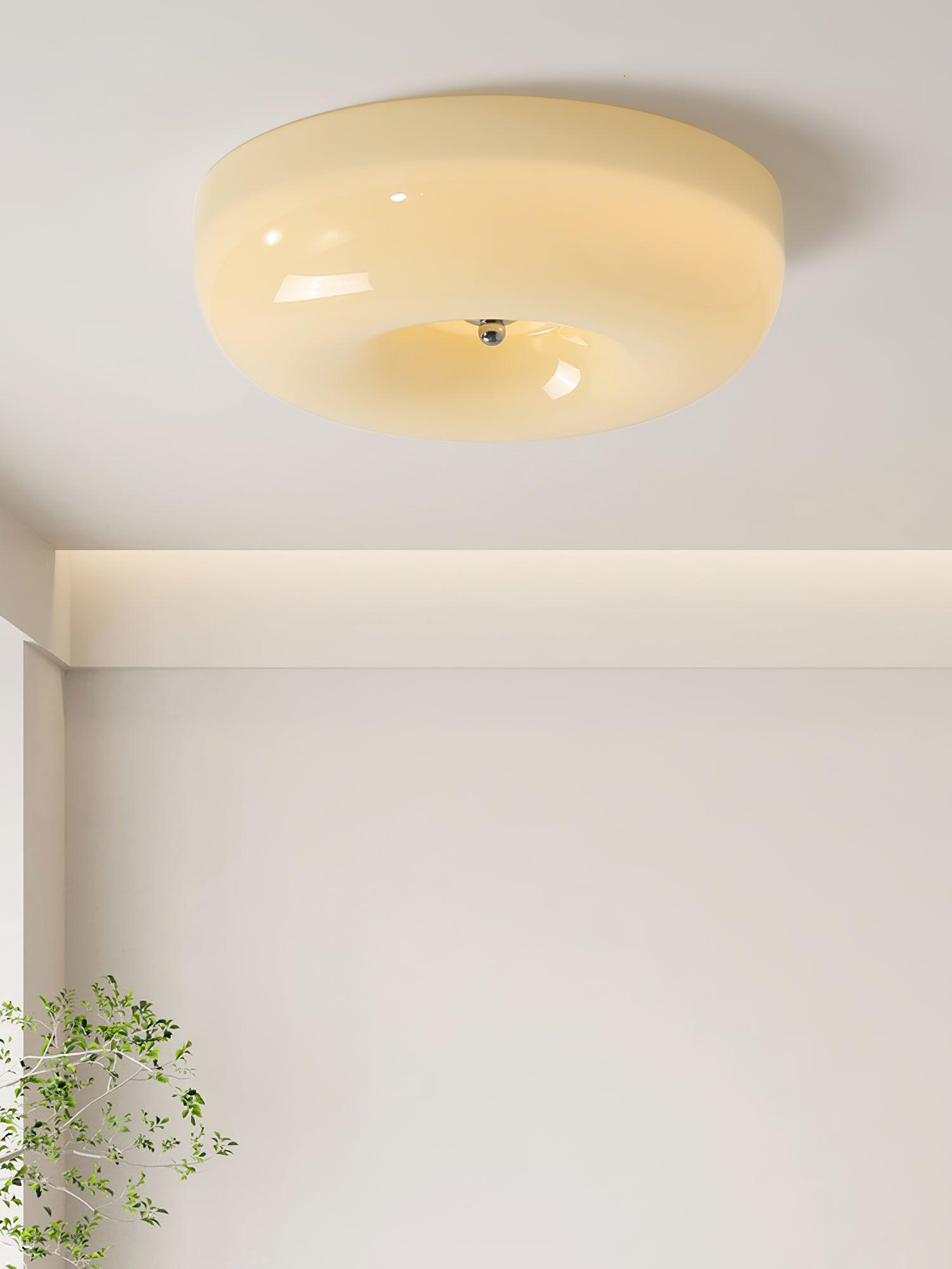Plafondlamp Melkglas 32–46 cm | Glazen Bol met Zilveren Accent | Dimbare Plafondverlichting Warm Wit | Sansoti