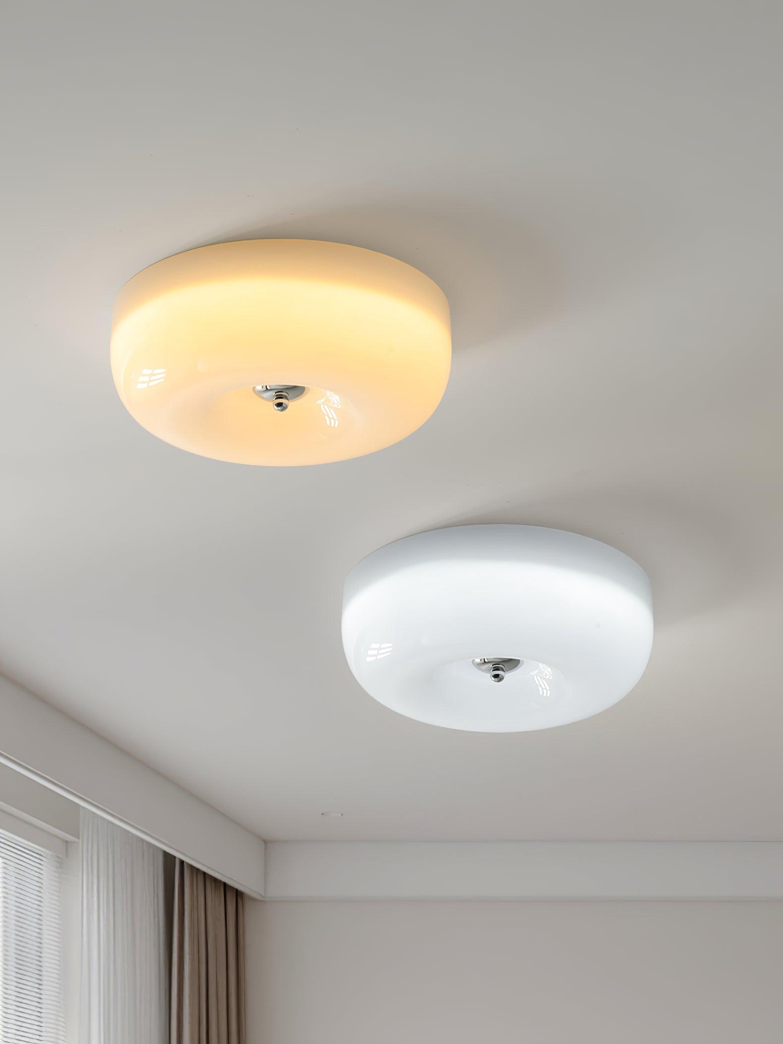 Plafondlamp Melkglas 32–46 cm | Glazen Bol met Zilveren Accent | Dimbare Plafondverlichting Warm Wit | Sansoti