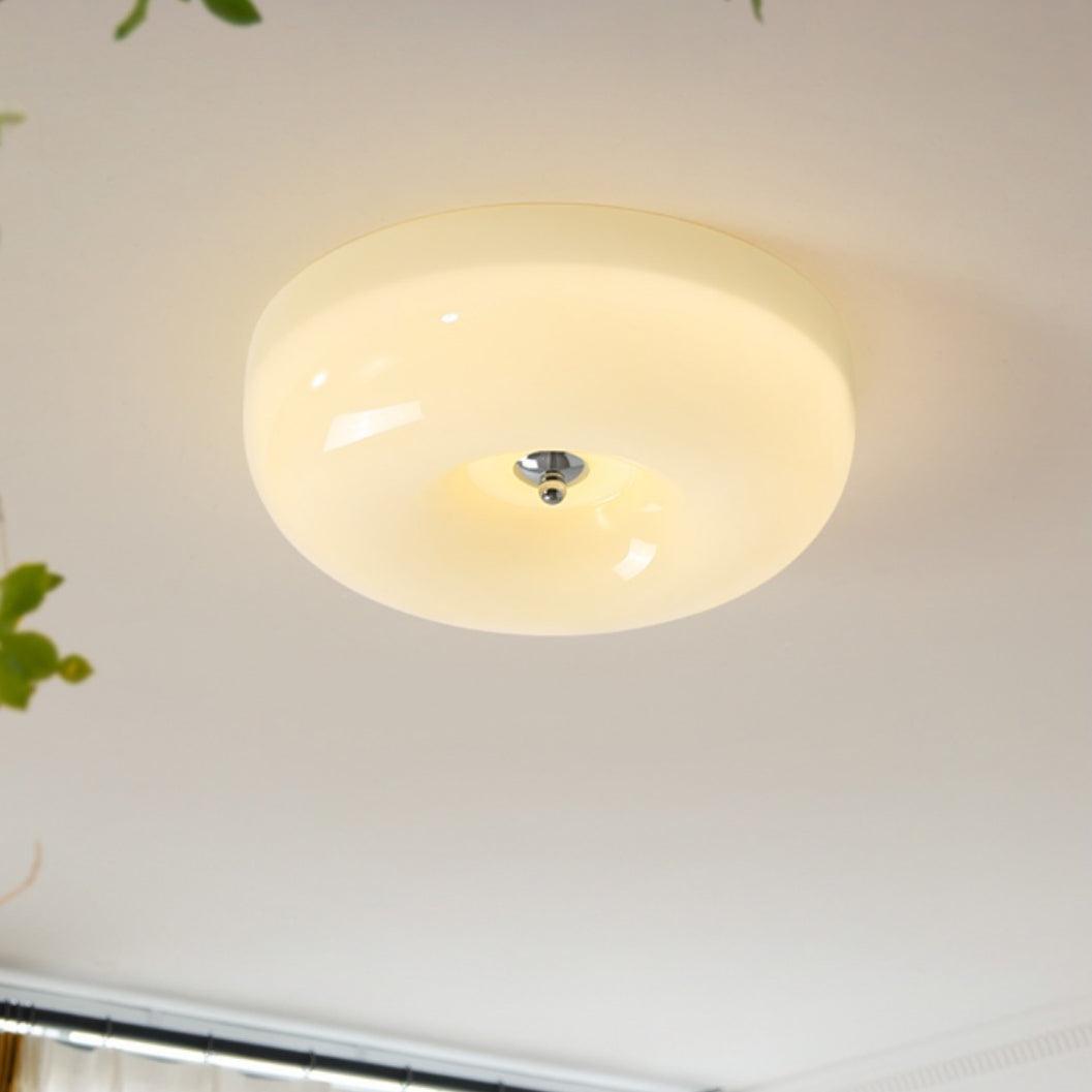 Plafondlamp Melkglas 32–46 cm | Glazen Bol met Zilveren Accent | Dimbare Plafondverlichting Warm Wit | Sansoti