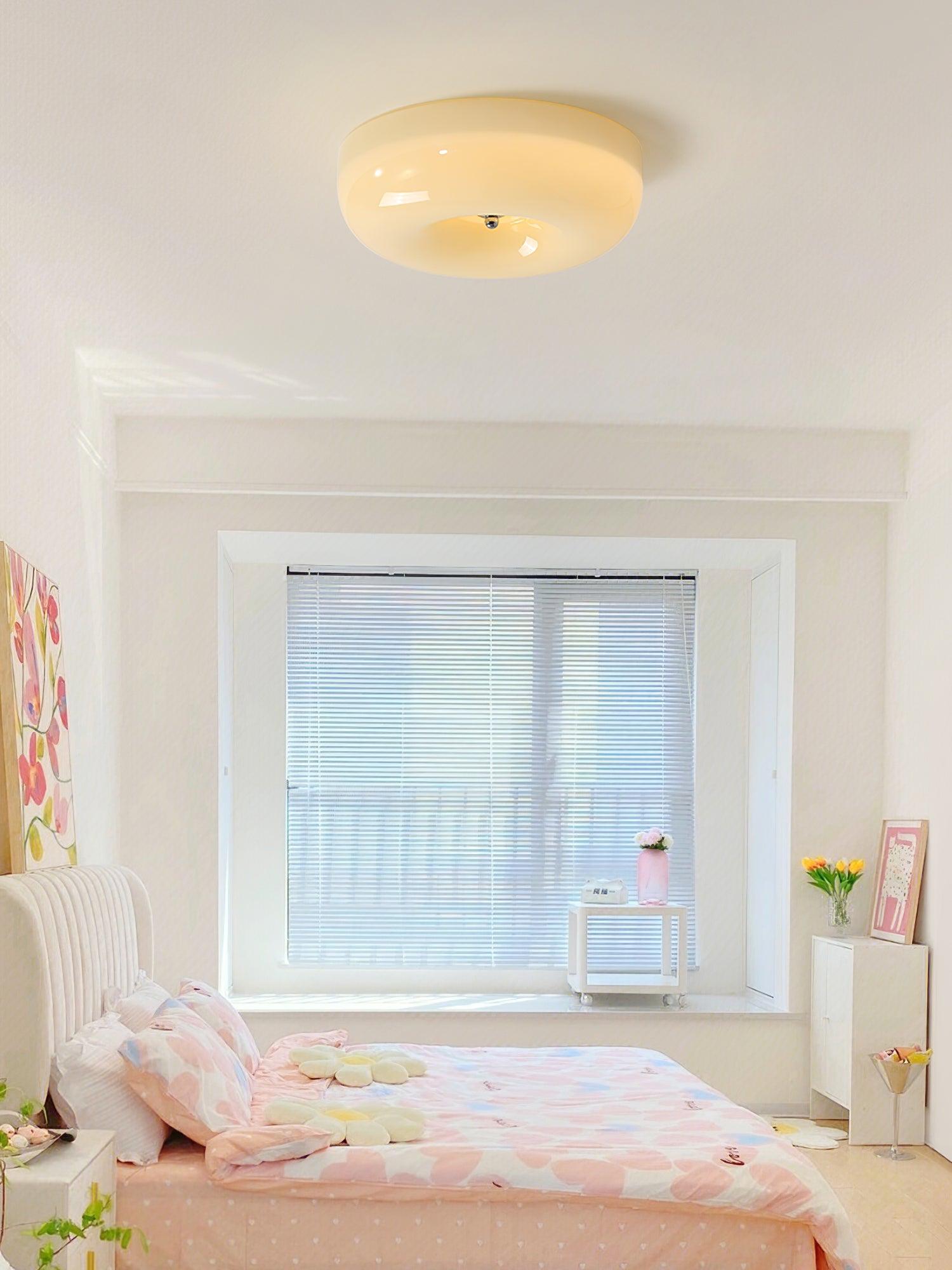 Plafondlamp Melkglas 32–46 cm | Glazen Bol met Zilveren Accent | Dimbare Plafondverlichting Warm Wit | Sansoti