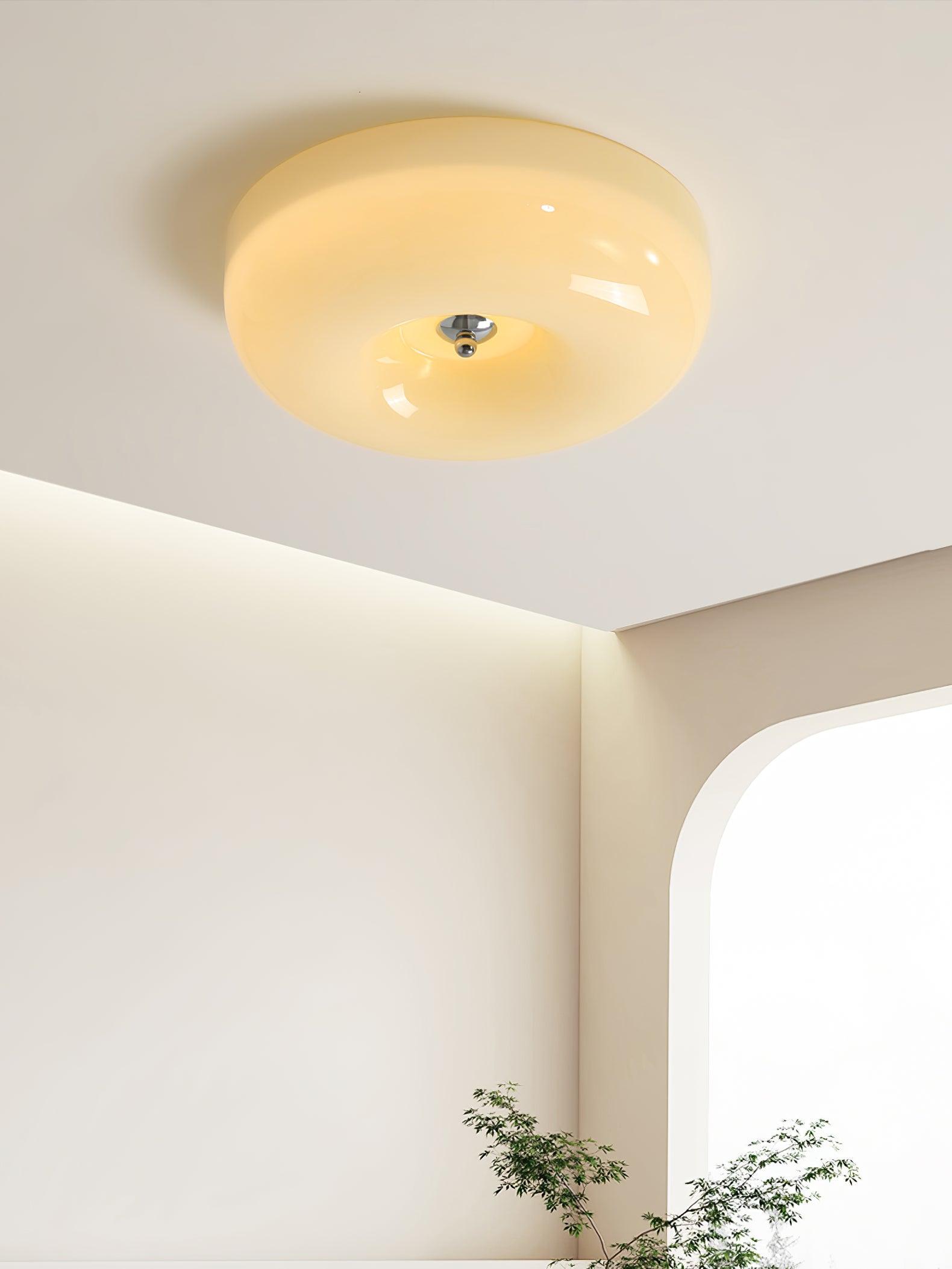 Plafondlamp Melkglas 32–46 cm | Glazen Bol met Zilveren Accent | Dimbare Plafondverlichting Warm Wit | Sansoti