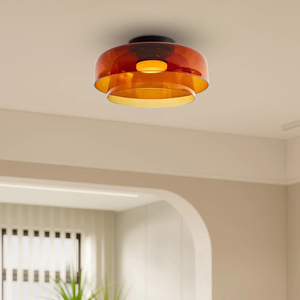 Design Glazen Plafondlamp met Gelaagde Structuur — Elegant Lichtspel voor Eetkamer, Woonkamer en Slaapkamer | Sansoti