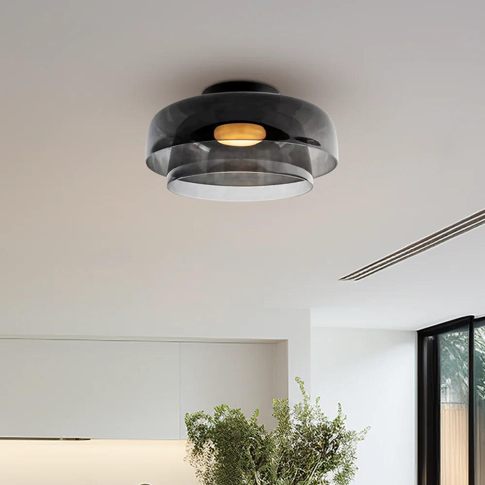 Design Glazen Plafondlamp met Gelaagde Structuur — Elegant Lichtspel voor Eetkamer, Woonkamer en Slaapkamer | Sansoti