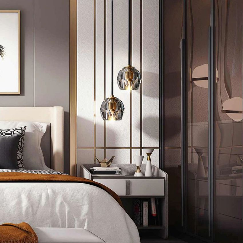 Glas-Hängeleuchte mit Kristallkugel Ø13cm Messing Schwarz Nickel Wohnzimmer Esszimmer Schlafzimmer LED-Beleuchtung | Sansoti