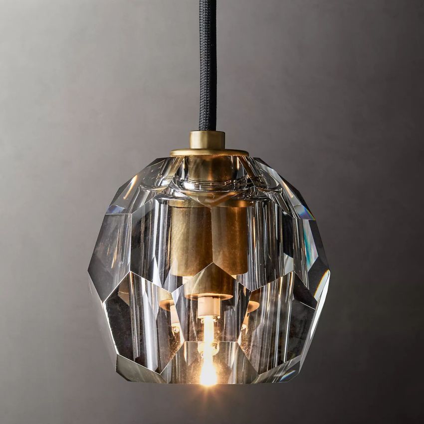 Glas-Hängeleuchte mit Kristallkugel Ø13cm Messing Schwarz Nickel Wohnzimmer Esszimmer Schlafzimmer LED-Beleuchtung | Sansoti