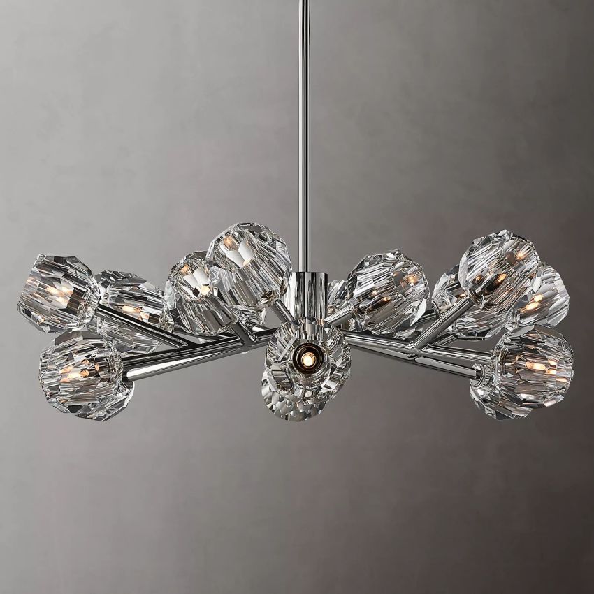 Lustre rond en cristal, laiton, cristal K9, suspension LED élégante et luxueuse pour salle à manger, salon et entrée | Sansoti