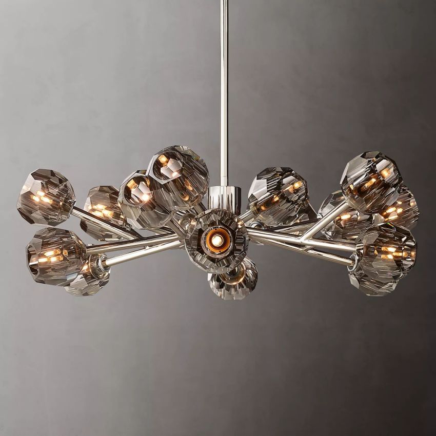 Lustre rond en cristal, laiton, cristal K9, suspension LED élégante et luxueuse pour salle à manger, salon et entrée | Sansoti
