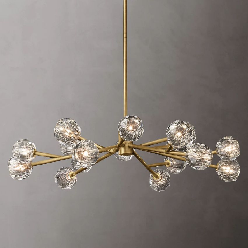 Lustre rond en cristal, laiton, cristal K9, suspension LED élégante et luxueuse pour salle à manger, salon et entrée | Sansoti