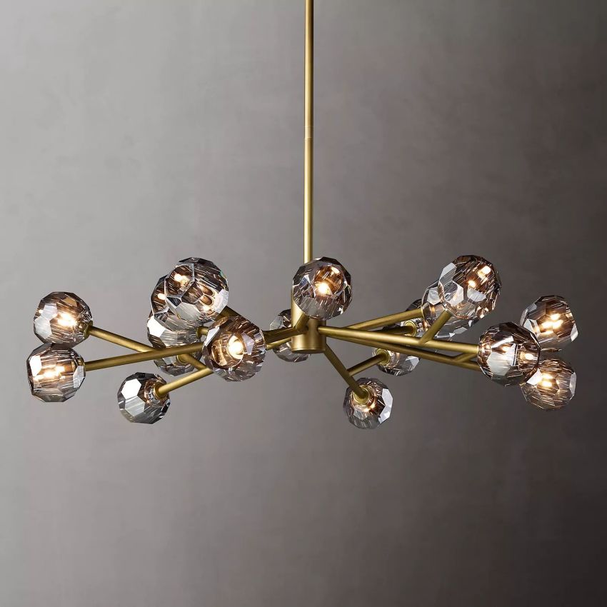 Lustre rond en cristal, laiton, cristal K9, suspension LED élégante et luxueuse pour salle à manger, salon et entrée | Sansoti