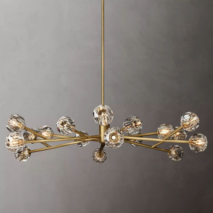 Lustre rond en cristal, laiton, cristal K9, suspension LED élégante et luxueuse pour salle à manger, salon et entrée | Sansoti