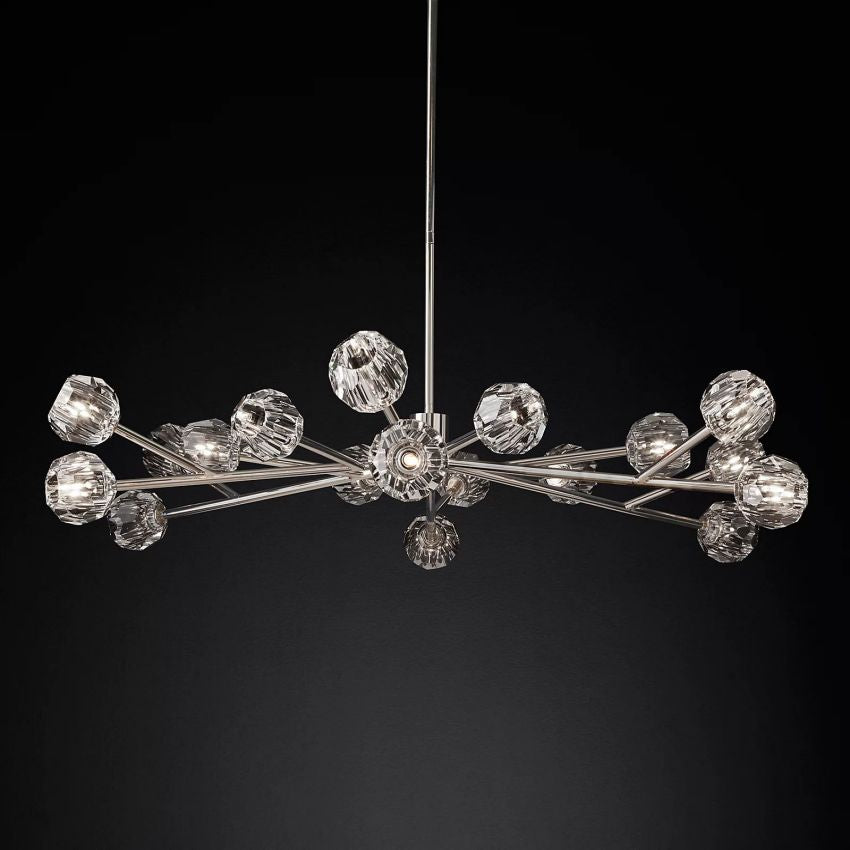 Lustre rond en cristal, laiton, cristal K9, suspension LED élégante et luxueuse pour salle à manger, salon et entrée | Sansoti