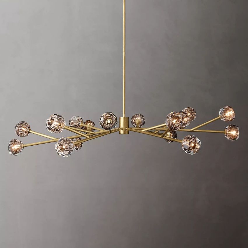 Lustre rond en cristal, laiton, cristal K9, suspension LED élégante et luxueuse pour salle à manger, salon et entrée | Sansoti
