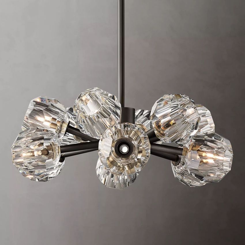 Lustre rond en cristal, laiton, cristal K9, suspension LED élégante et luxueuse pour salle à manger, salon et entrée | Sansoti