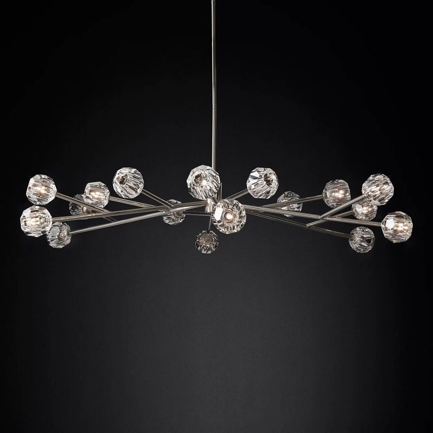Lustre rond en cristal, laiton, cristal K9, suspension LED élégante et luxueuse pour salle à manger, salon et entrée | Sansoti