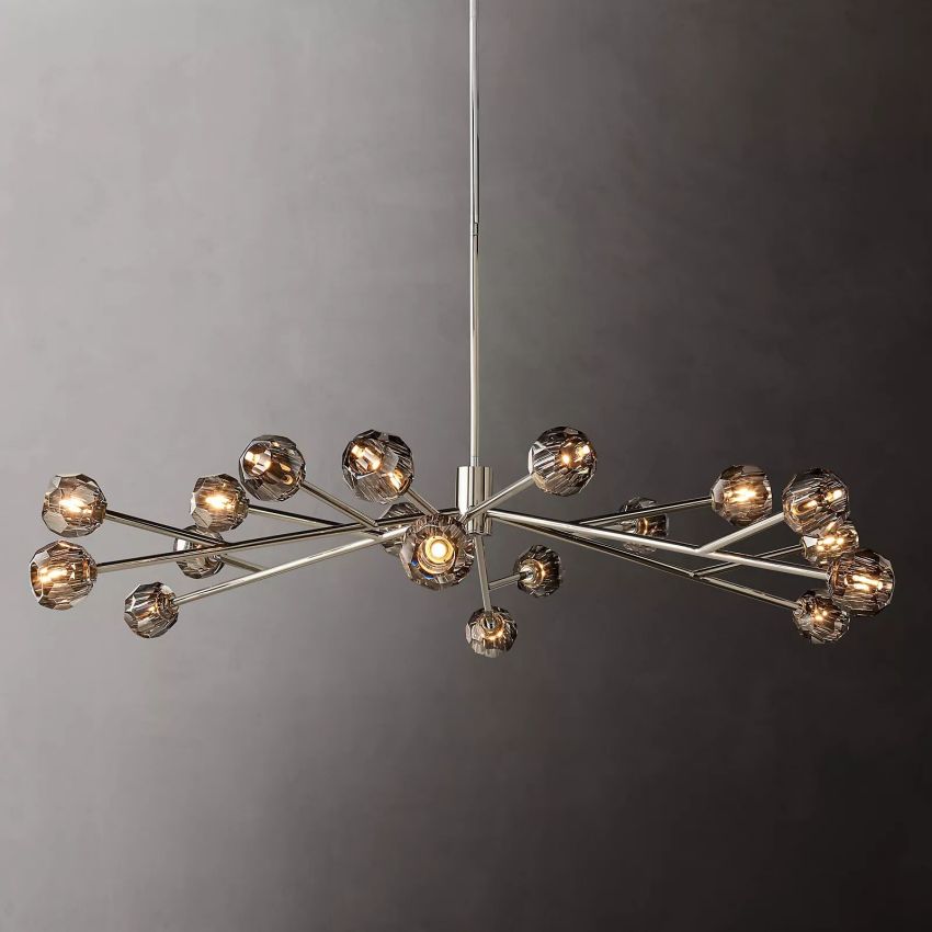 Lustre rond en cristal, laiton, cristal K9, suspension LED élégante et luxueuse pour salle à manger, salon et entrée | Sansoti