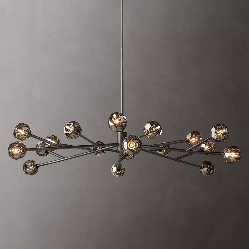Lustre rond en cristal, laiton, cristal K9, suspension LED élégante et luxueuse pour salle à manger, salon et entrée | Sansoti