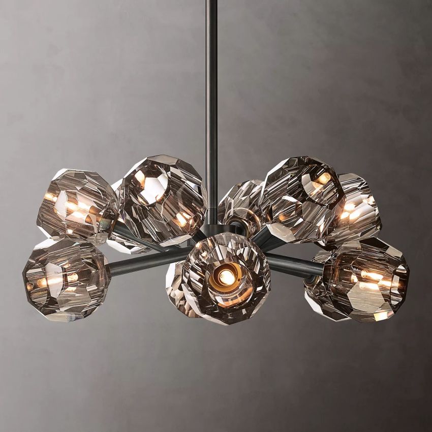 Lustre rond en cristal, laiton, cristal K9, suspension LED élégante et luxueuse pour salle à manger, salon et entrée | Sansoti