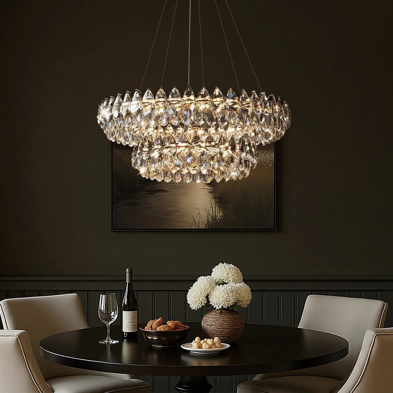 Kristall-Kronleuchter Doppelring Wassertropfen LED Chrom Modern Wohnzimmer Esszimmer Luxus | Restfield