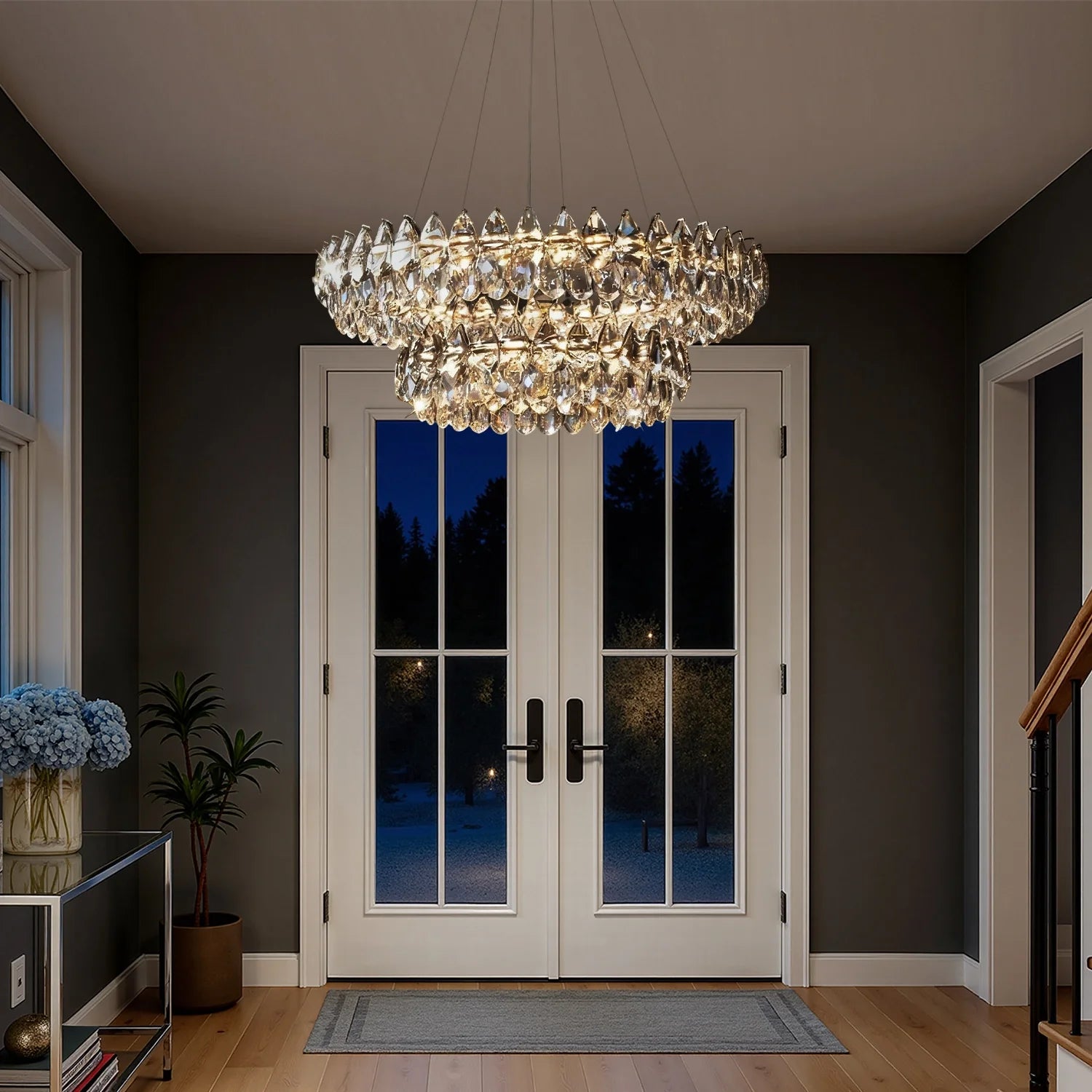 Kristall-Kronleuchter Doppelring Wassertropfen LED Chrom Modern Wohnzimmer Esszimmer Luxus | Restfield