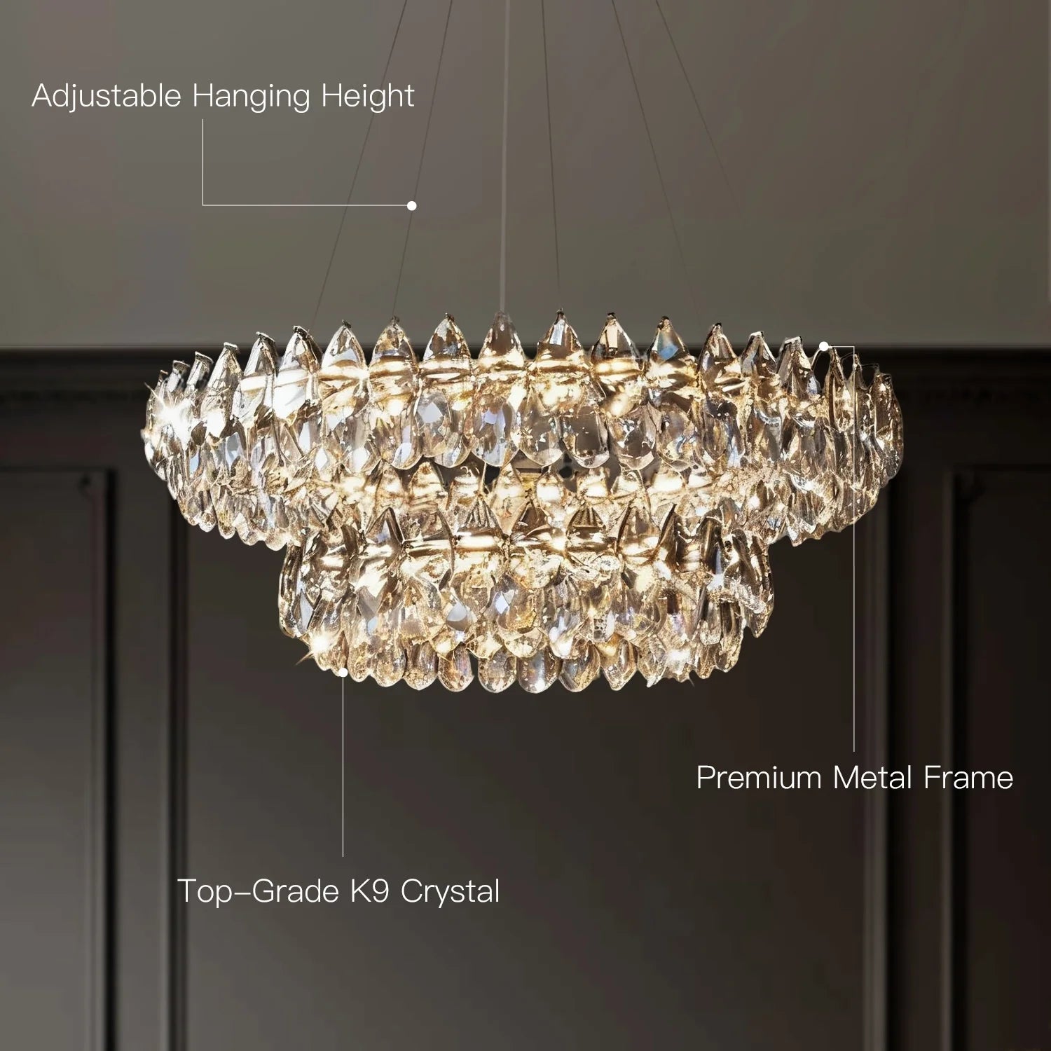 Kristall-Kronleuchter Doppelring Wassertropfen LED Chrom Modern Wohnzimmer Esszimmer Luxus | Restfield