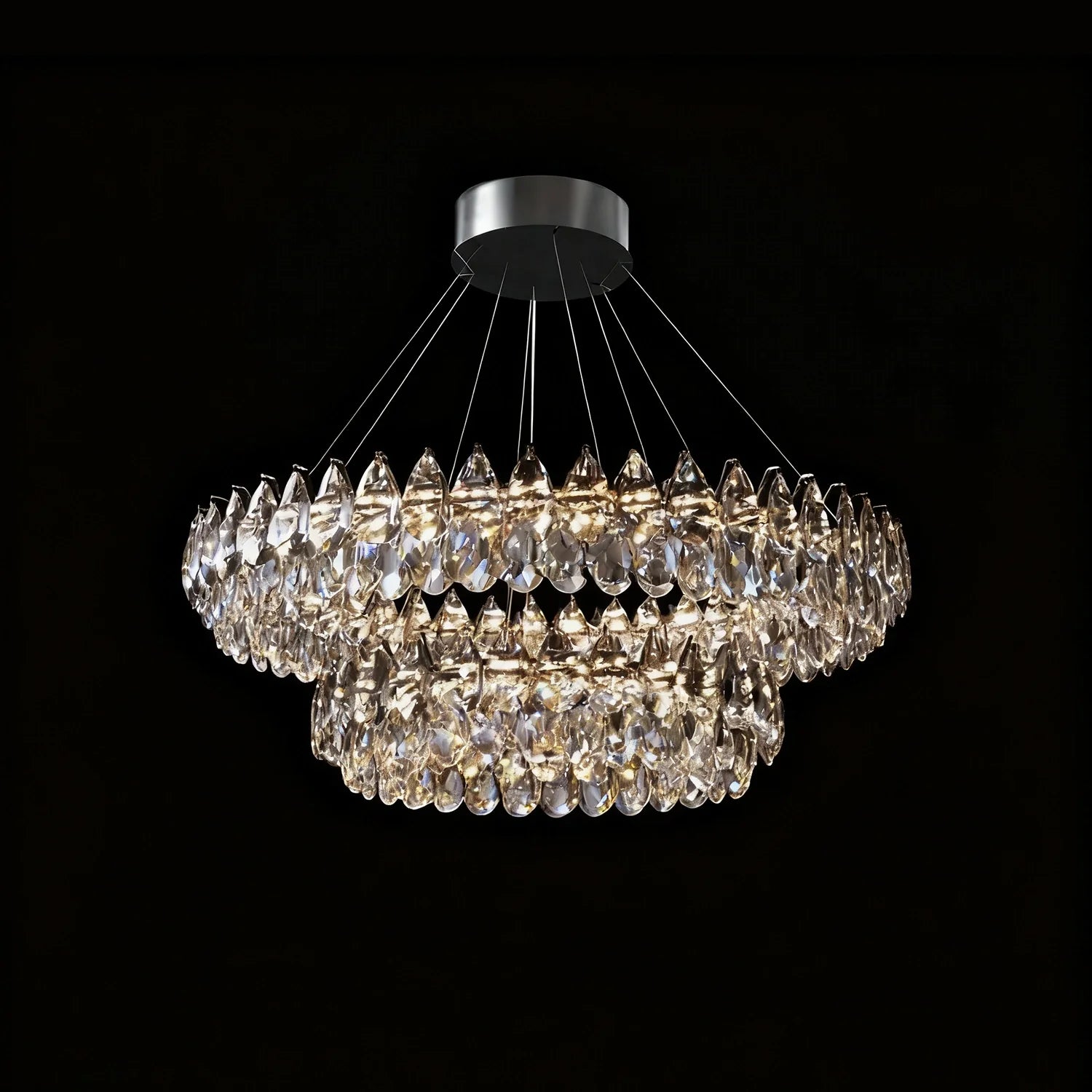 Kristall-Kronleuchter Doppelring Wassertropfen LED Chrom Modern Wohnzimmer Esszimmer Luxus | Restfield