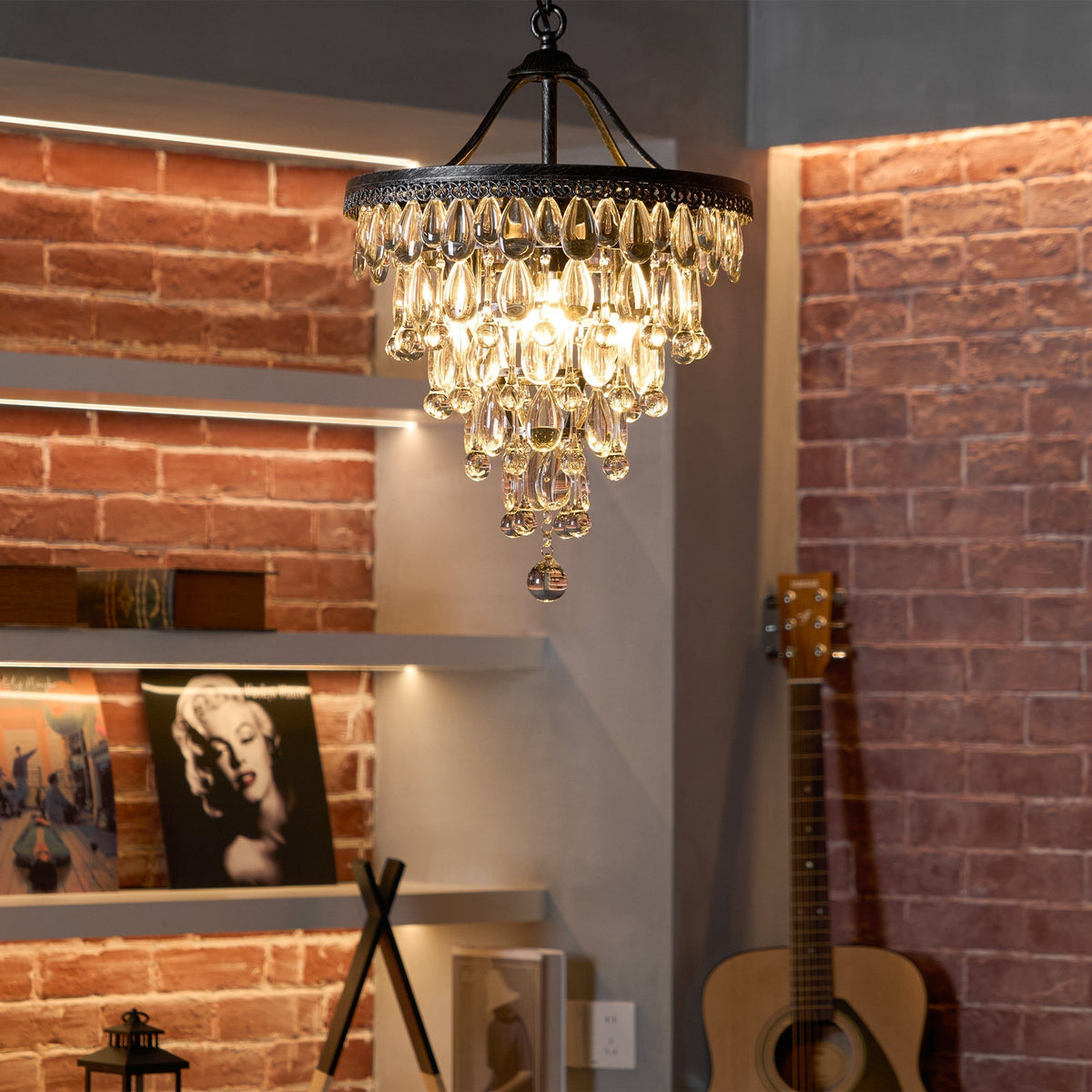 Lustre en cristal avec finition bronze antique et suspension à chaîne – Éclairage décoratif exclusif | Sansoti