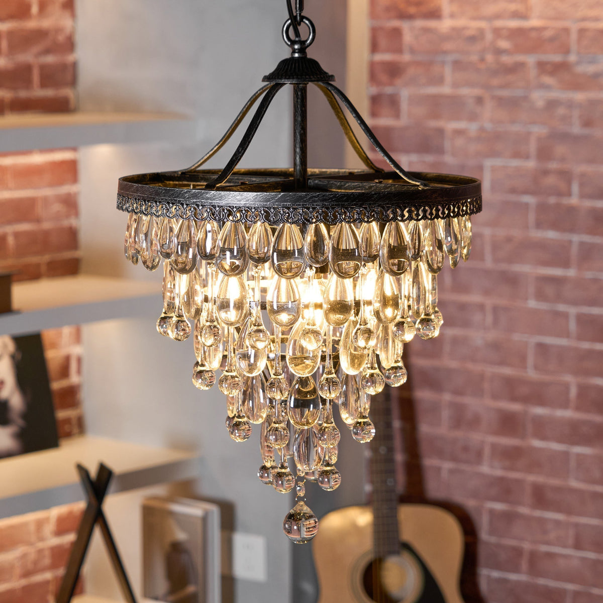 Lustre en cristal avec finition bronze antique et suspension à chaîne – Éclairage décoratif exclusif | Sansoti