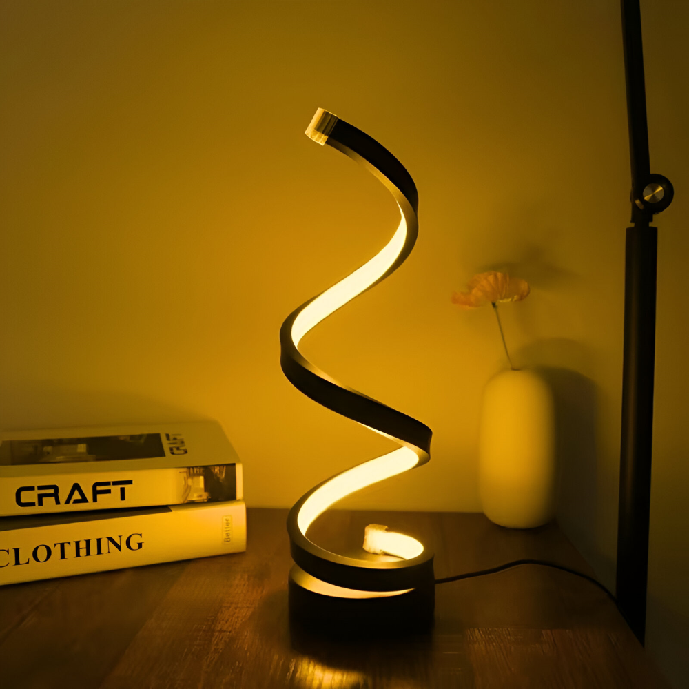 Tafellamp LED Spiraal Dimbaar 3 Lichtkleuren USB Aluminium Zwart | Sansoti