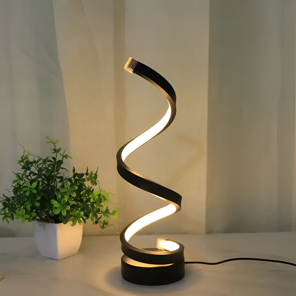 Tafellamp LED Spiraal Dimbaar 3 Lichtkleuren USB Aluminium Zwart | Sansoti