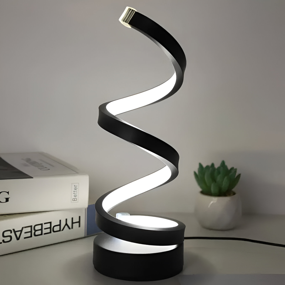 Tafellamp LED Spiraal Dimbaar 3 Lichtkleuren USB Aluminium Zwart | Sansoti