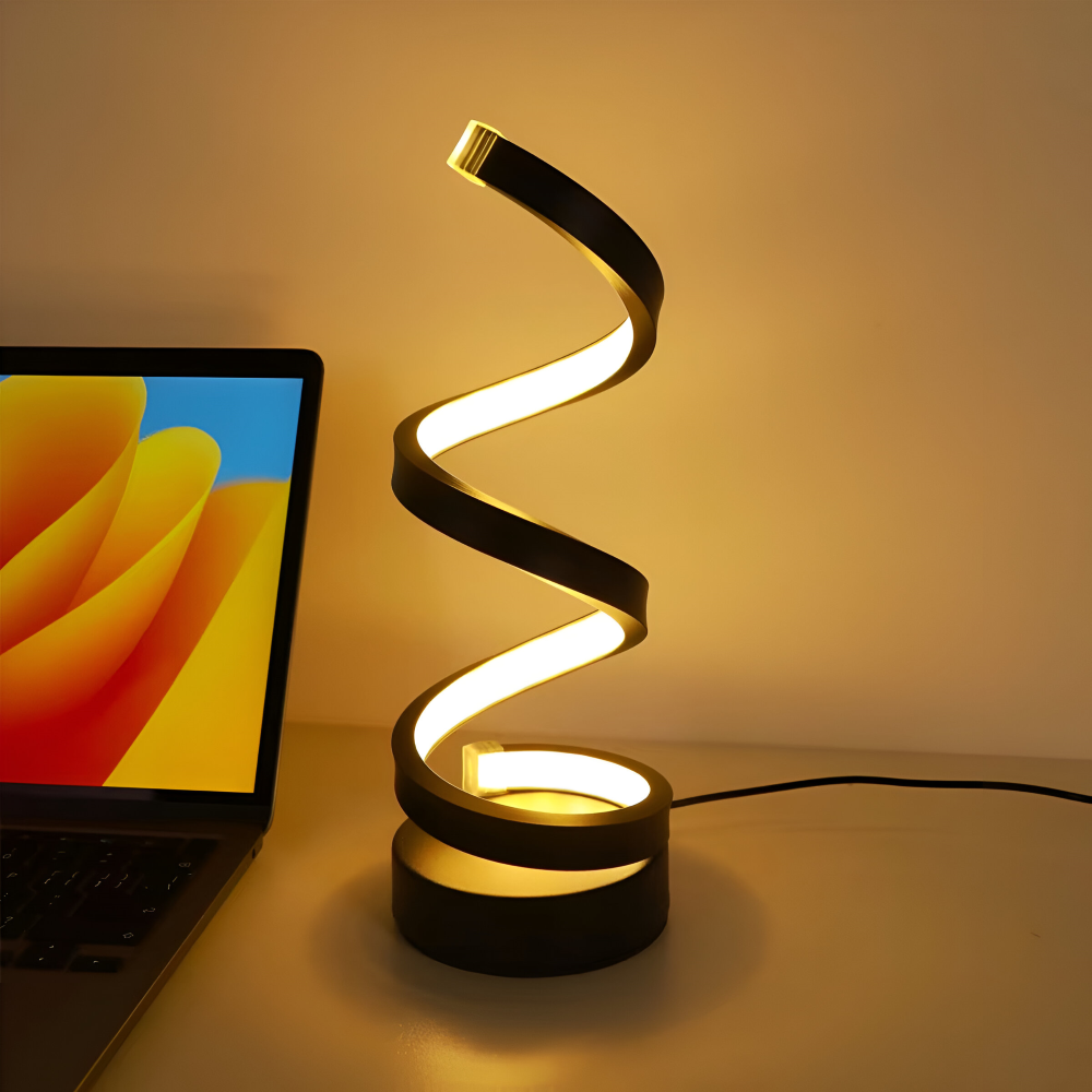 Tafellamp LED Spiraal Dimbaar 3 Lichtkleuren USB Aluminium Zwart | Sansoti