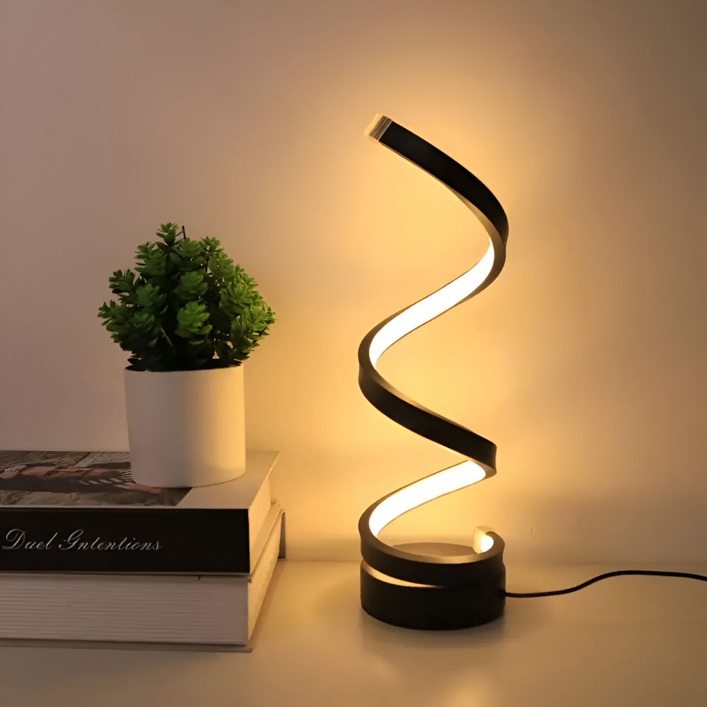 Tafellamp LED Spiraal Dimbaar 3 Lichtkleuren USB Aluminium Zwart | Sansoti