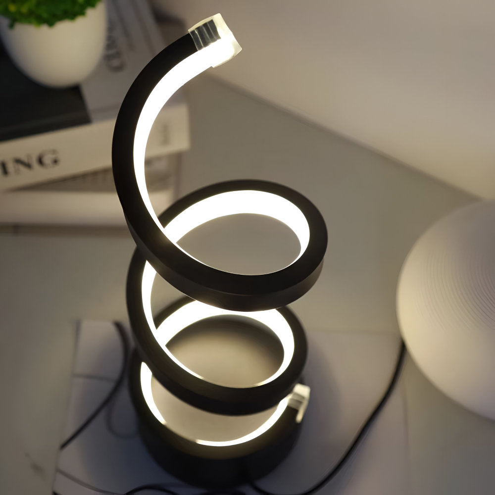Tafellamp LED Spiraal Dimbaar 3 Lichtkleuren USB Aluminium Zwart | Sansoti
