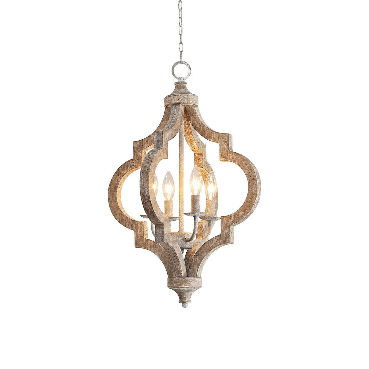 Houten Kroonluchter 4 Lampen Vintage Stijl Hanglamp Gerecycled Hout E12 E14 Fitting Landelijk Woonkamer | Sansoti