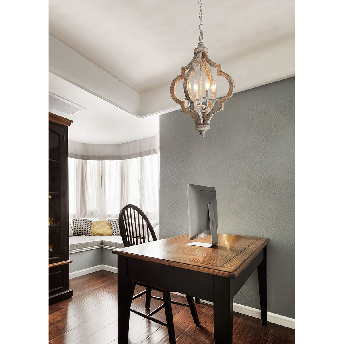 Houten Kroonluchter 4 Lampen Vintage Stijl Hanglamp Gerecycled Hout E12 E14 Fitting Landelijk Woonkamer | Sansoti