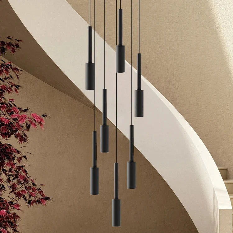 Cylindryczna lampa spotowa - żyrandol z metalu, ściemnialna, LED, do klatki schodowej i holu, regulowana, nowoczesny design, 1-30 punktów świetlnych | Sansoti