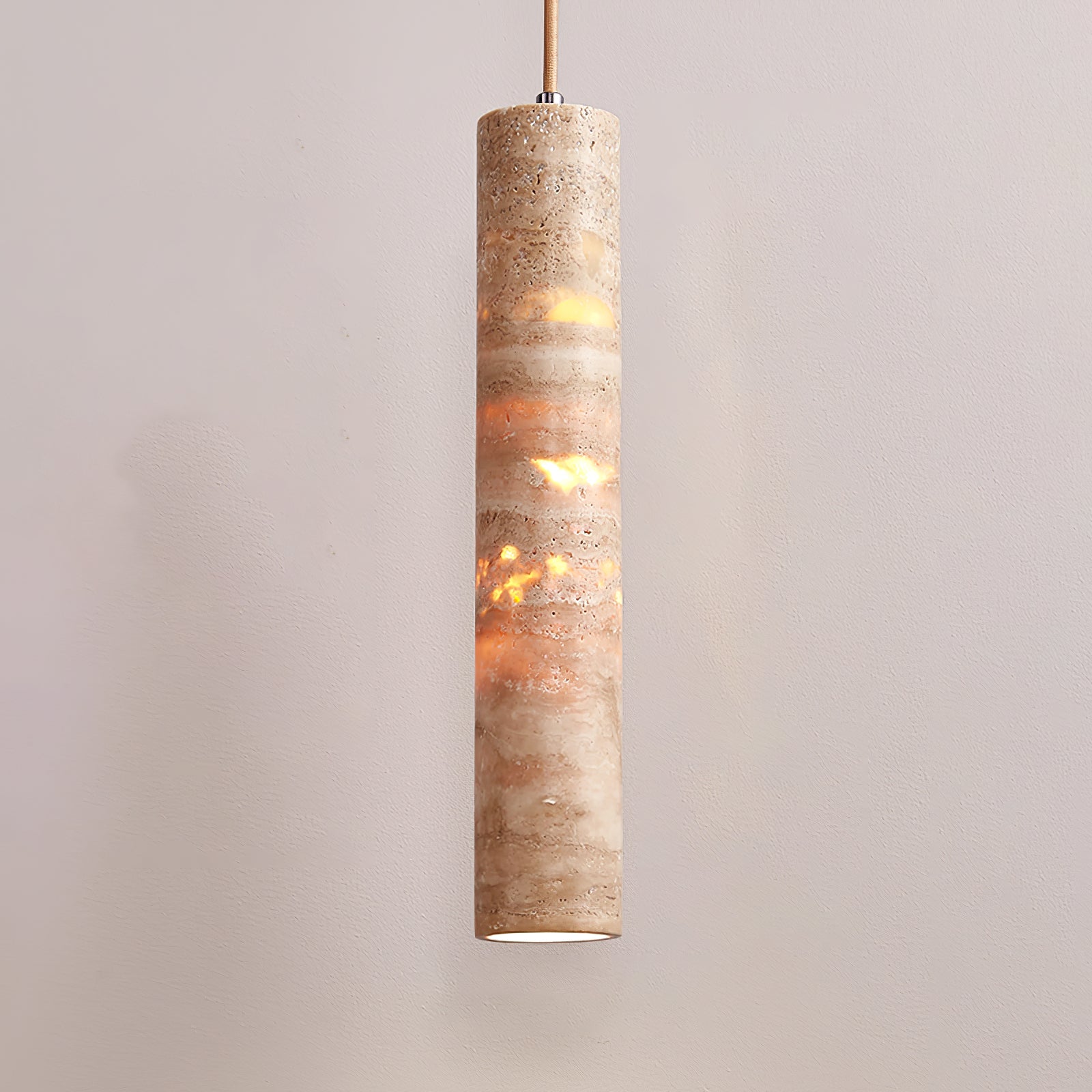 Suspension Travertin Cylindre Ø 6 cm Pierre naturelle Beige Table à manger Îlot de cuisine Bar Suspension réglable E27 | Restfield