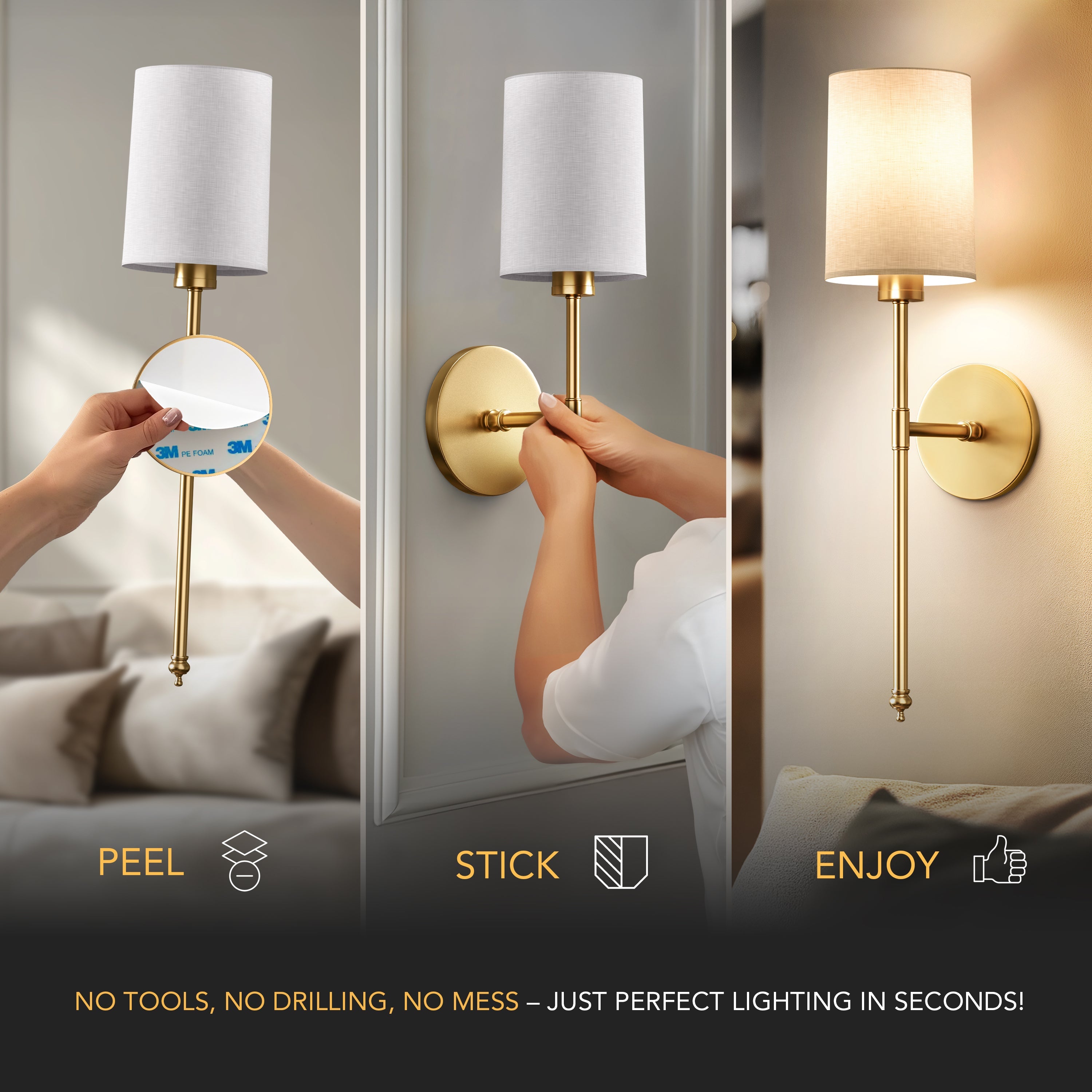 Wandlamp Goud Witte Cilinderkap Set 2 Draadloos Afstandsbediening Dimbaar RGB Slaapkamer | Sansoti