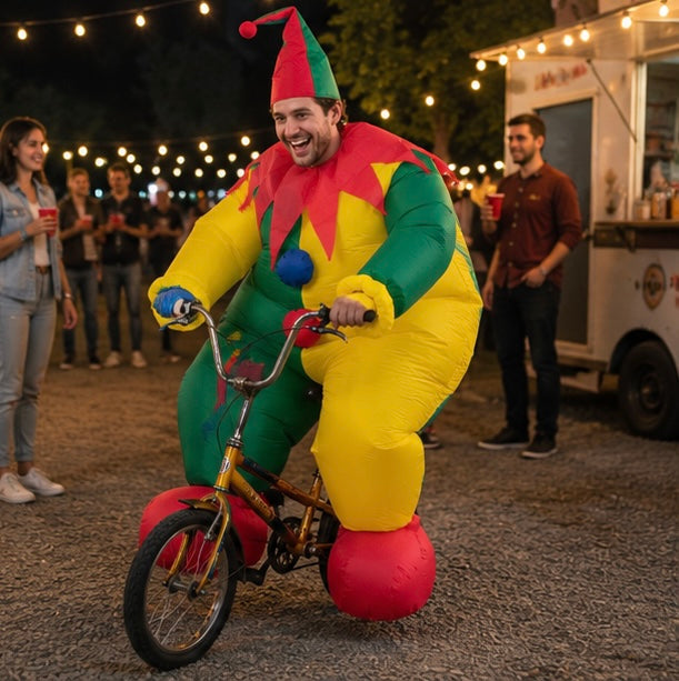 Aufblasbares Clownkostüm für Partys, Veranstaltungen und Karneval mit Ventilator, Unterhaltungskostüm | Sansoti