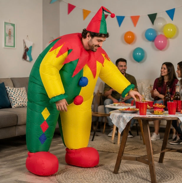Aufblasbares Clownkostüm für Partys, Veranstaltungen und Karneval mit Ventilator, Unterhaltungskostüm | Sansoti