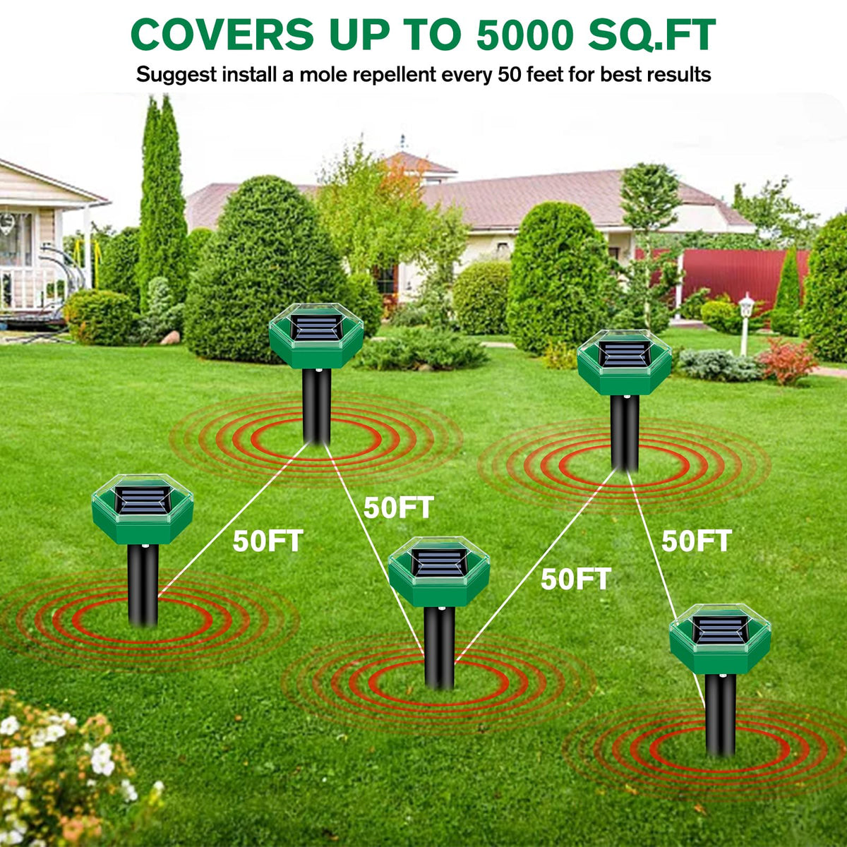 Ultraschall-Maulwurfvertreiber mit Solarenergie, 4 Stück, tierfreundlicher, wasserdichter Gartenschutz, IP65 | Sansoti